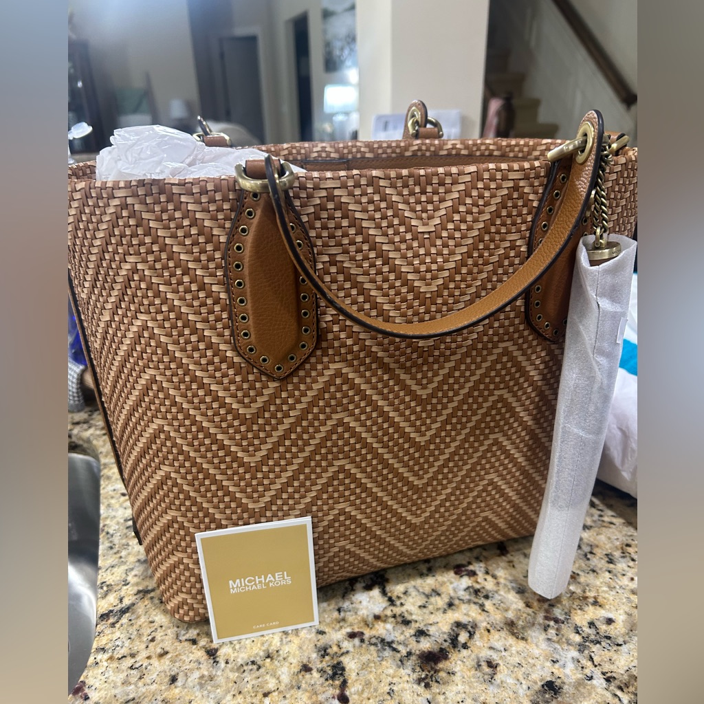 Nwt Michael Kors Woven Leather Brooklyn Large Grab Bag W/Strap And Dustbag $568